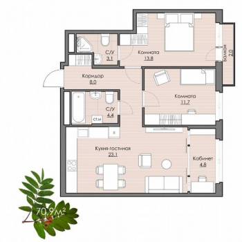 Продается 3-х комнатная квартира, 69,5 м²