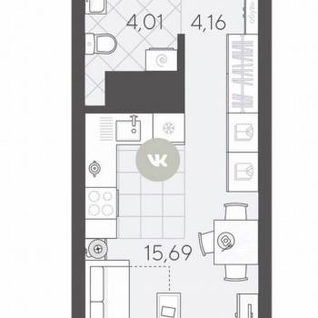 Продается 1-комнатная квартира, 23,9 м²