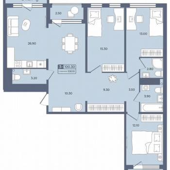 Продается 3-х комнатная квартира, 100,3 м²