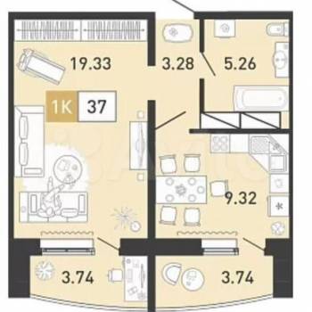 Сдается 1-комнатная квартира, 37 м²