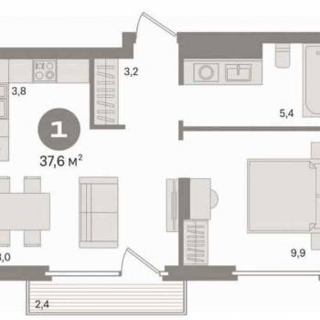 Продается 1-комнатная квартира, 34,7 м²