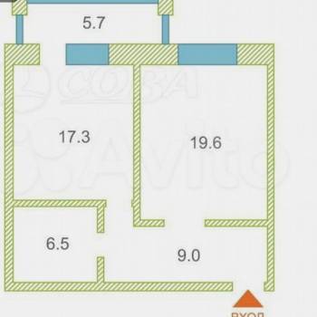 Продается 1-комнатная квартира, 53 м²