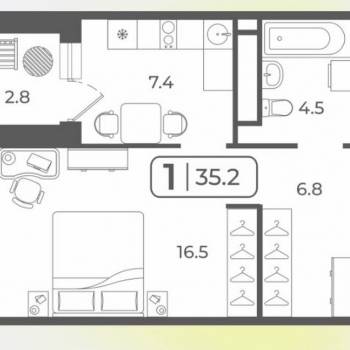 Сдается 1-комнатная квартира, 35 м²