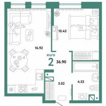 Продается 1-комнатная квартира, 36,9 м²