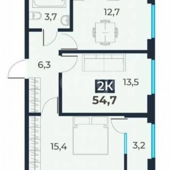Продается 2-х комнатная квартира, 54,7 м²