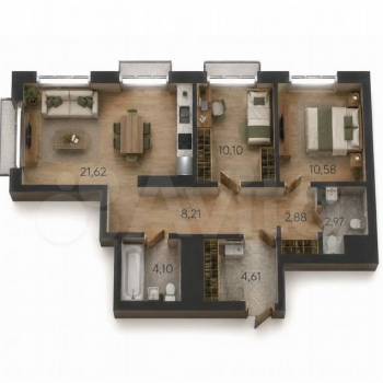 Продается 3-х комнатная квартира, 65,8 м²