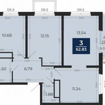 Продается 3-х комнатная квартира, 62,8 м²