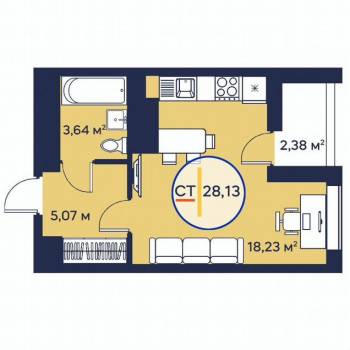 Продается 1-комнатная квартира, 28,1 м²