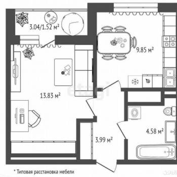 Продается 1-комнатная квартира, 31,7 м²