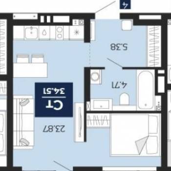 Продается 1-комнатная квартира, 33,2 м²