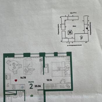 Продается 1-комнатная квартира, 35,06 м²