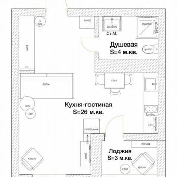 Сдается 1-комнатная квартира, 33 м²