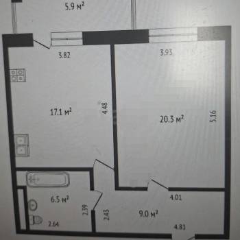 Продается 1-комнатная квартира, 52,2 м²