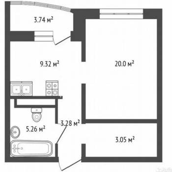 Продается 1-комнатная квартира, 41,1 м²