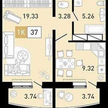 Продается 1-комнатная квартира, 37,2 м²