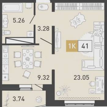 Продается 1-комнатная квартира, 41 м²