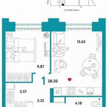 Продается 1-комнатная квартира, 39,2 м²