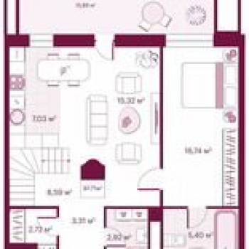 Продается 1-комнатная квартира, 46,3 м²
