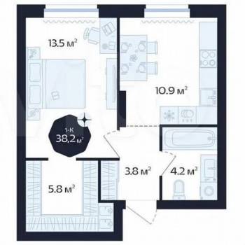 Продается 1-комнатная квартира, 38,3 м²