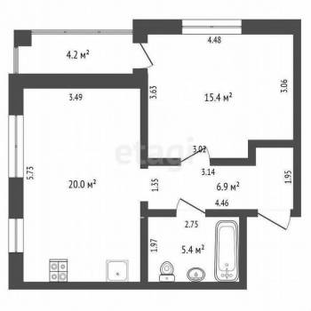Продается 1-комнатная квартира, 47,7 м²