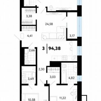 Продается 3-х комнатная квартира, 95,2 м²