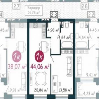 Продается 1-комнатная квартира, 44,1 м²