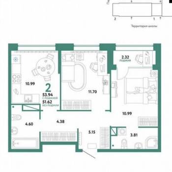 Сдается 2-х комнатная квартира, 54 м²