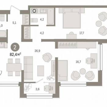 Продается 2-х комнатная квартира, 82,4 м²