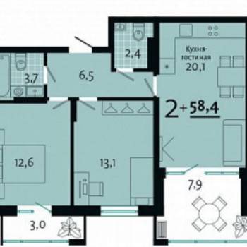 Продается 2-х комнатная квартира, 59,8 м²