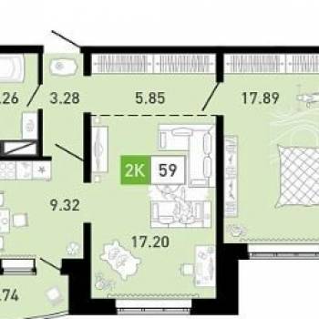 Продается 2-х комнатная квартира, 58,9 м²
