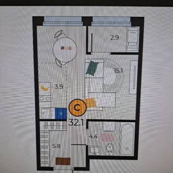Продается 1-комнатная квартира, 32,1 м²