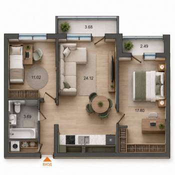 Продается 2-х комнатная квартира, 62,1 м²