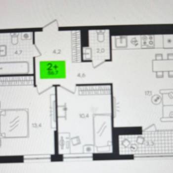 Сдается 2-х комнатная квартира, 56 м²