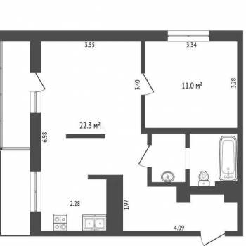 Продается 1-комнатная квартира, 44,1 м²