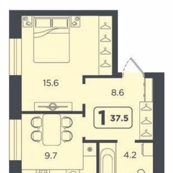Продается 1-комнатная квартира, 37,6 м²