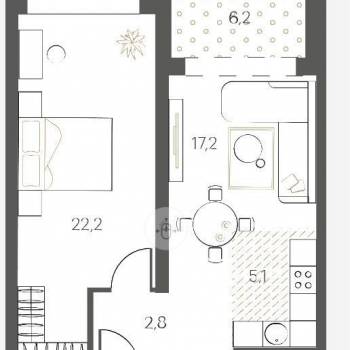 Продается 1-комнатная квартира, 63,5 м²