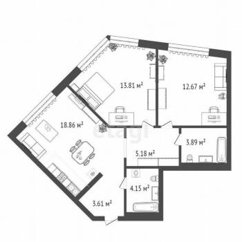 Продается 2-х комнатная квартира, 60 м²