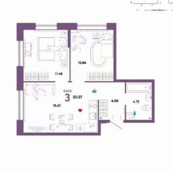 Сдается Многокомнатная квартира, 51 м²