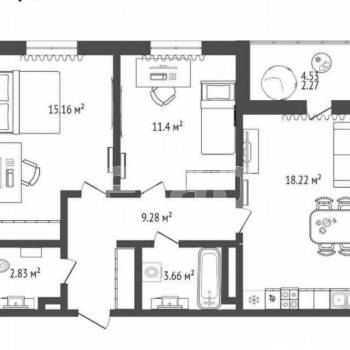 Продается 2-х комнатная квартира, 61 м²
