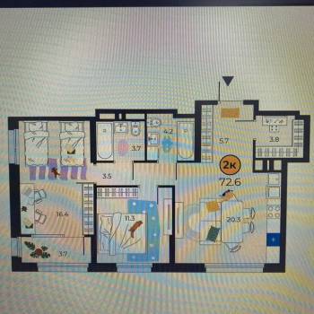 Продается 2-х комнатная квартира, 72,7 м²