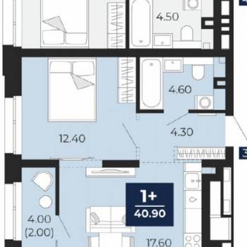 Продается 1-комнатная квартира, 40,9 м²