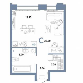 Продается 1-комнатная квартира, 29,7 м²