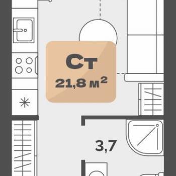 Продается 1-комнатная квартира, 21,8 м²