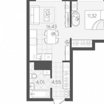 Продается 1-комнатная квартира, 36,31 м²
