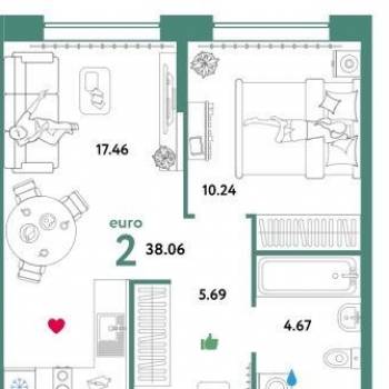 Сдается 1-комнатная квартира, 37,4 м²