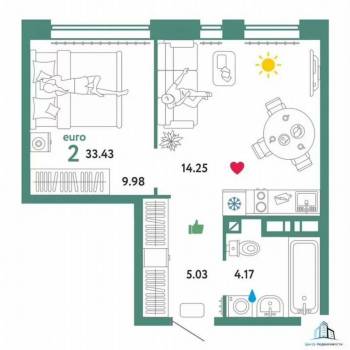 Продается 1-комнатная квартира, 34 м²