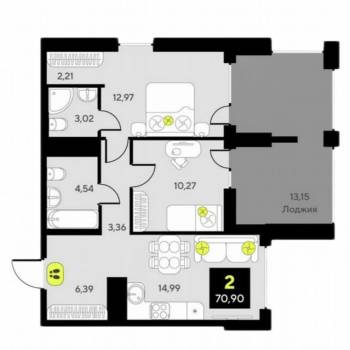 Продается 2-х комнатная квартира, 70,9 м²