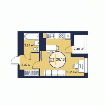 Продается 1-комнатная квартира, 28,1 м²