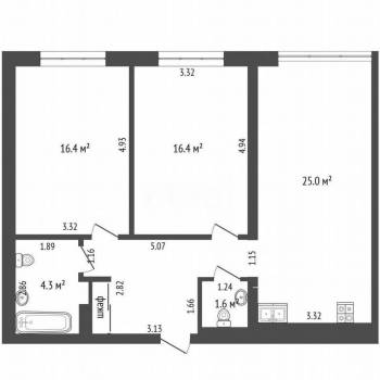 Продается 2-х комнатная квартира, 75,8 м²