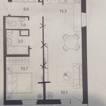 Продается 1-комнатная квартира, 46,7 м²